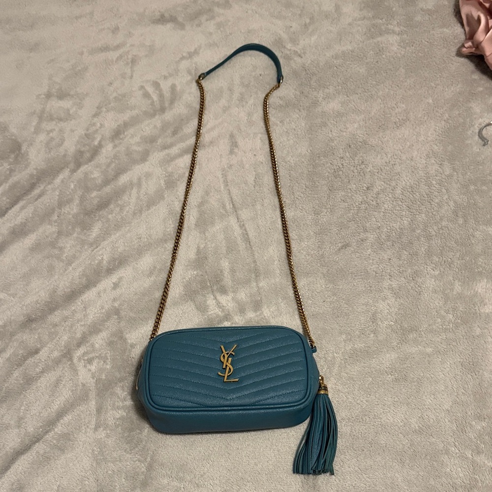 YSL Lou Mini YSL Camera Bag in Smooth Quilted Leather - Teal